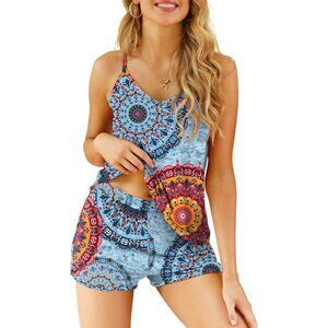 POKWAI Womens Cami Pajama Pj Lounge Set Sleep Sleepwear pajama sets shorts